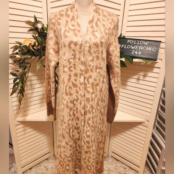TOP SHOP NEW LONG DUSTER ANIMAL PRINT BEIGE / CREAM 0/2 - Picture 1 of 9